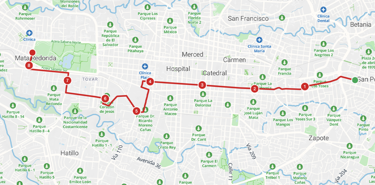 Mapa de recorrido hacia el Estadio Nacional